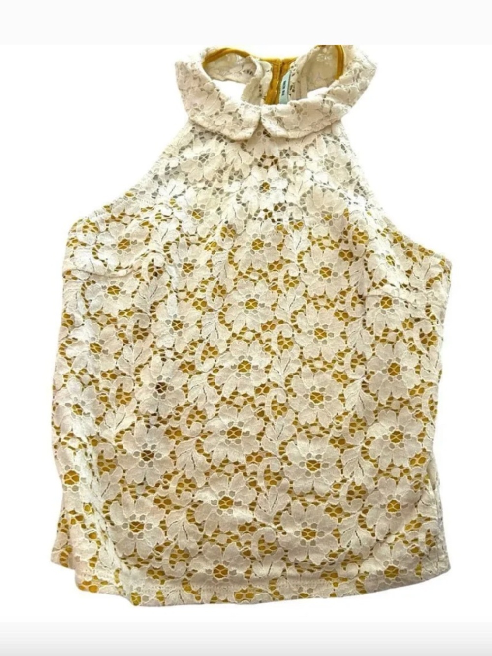 Anthropologie, kimchi blue Lace Top in White Yellow lining bodice XS